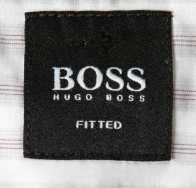 Boss By Hugo Boss White Striped Cotton Shirt XXL For Sale 2