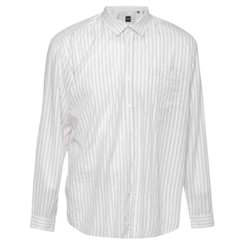 Boss By Hugo Boss White Striped Cotton Shirt XXL For Sale