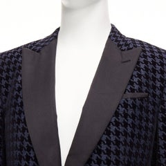 BOSS HUGO BOSS 2019 virgin wool silk navy houndstooth velvet tux blazer IT50 L