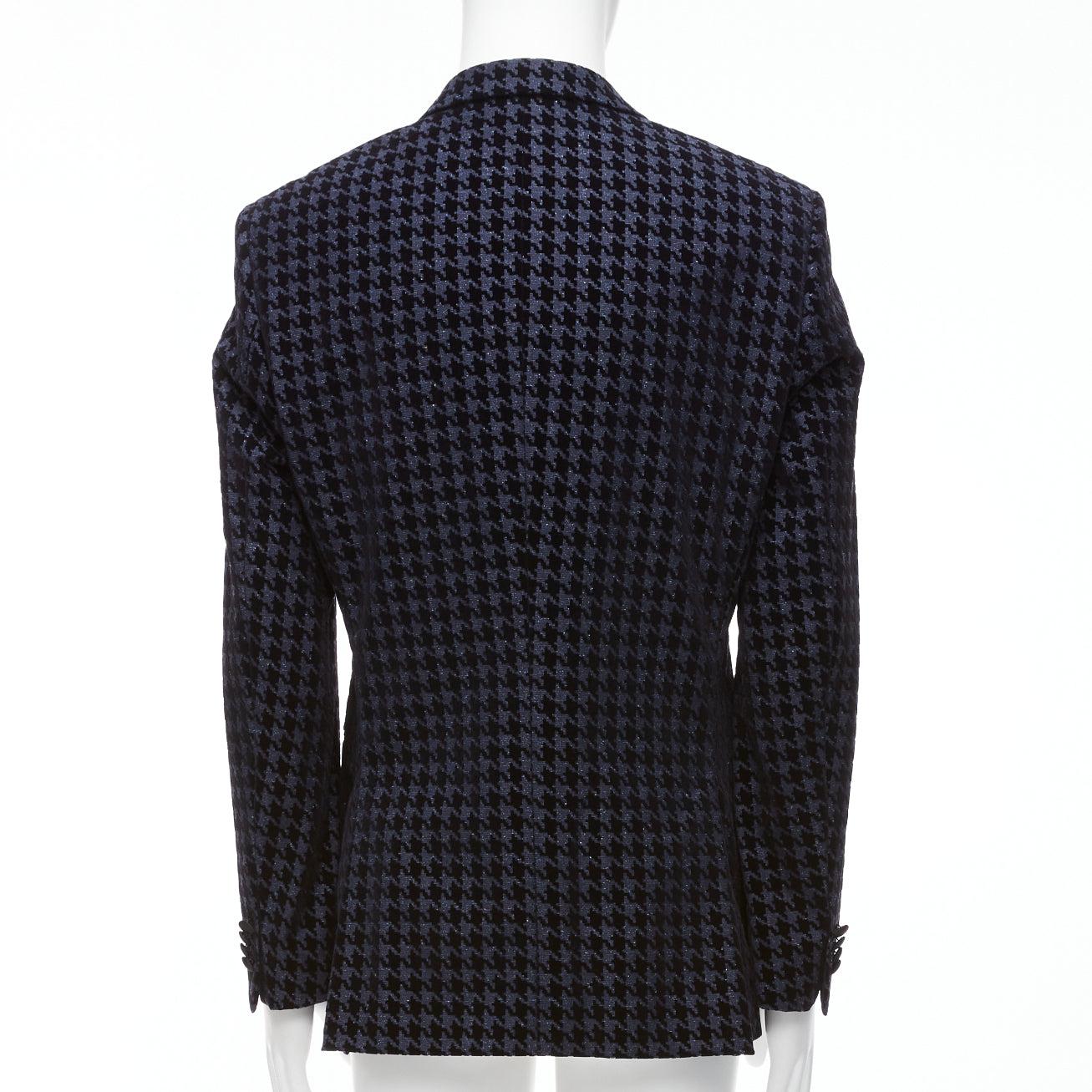 Uomo Boss By Hugo Boss 2019 in lana vergine, seta, pied de poule in velluto navy, blazer da smoking IT50 L. in vendita