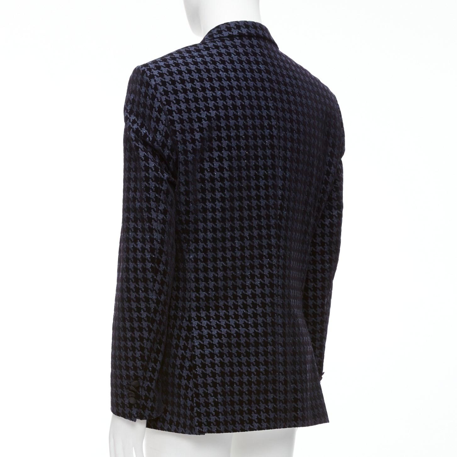 Boss By Hugo Boss 2019 in lana vergine, seta, pied de poule in velluto navy, blazer da smoking IT50 L. in vendita 1