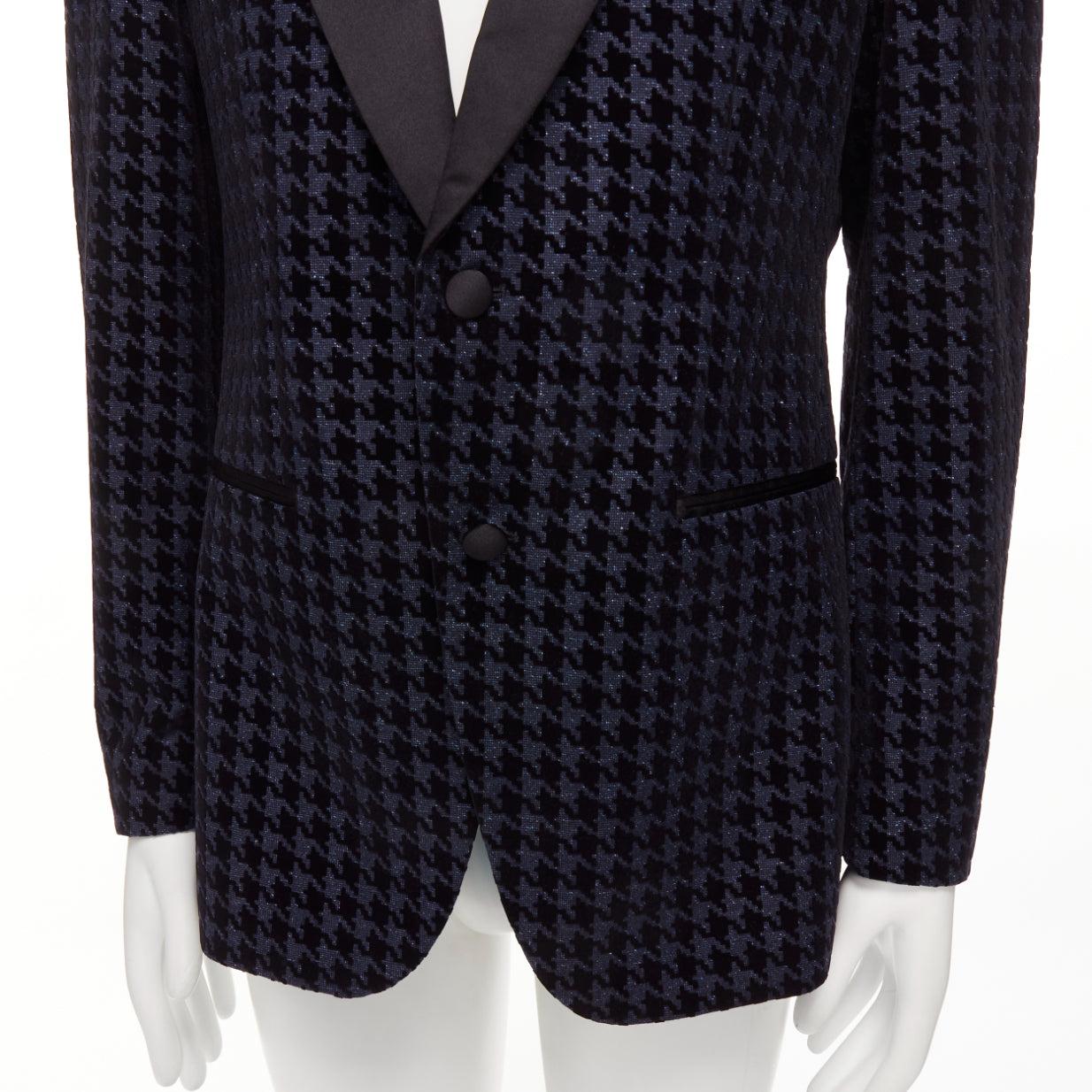 BOSS HUGO BOSS 2019 virgin wool silk navy houndstooth velvet tux blazer IT50 L For Sale 3