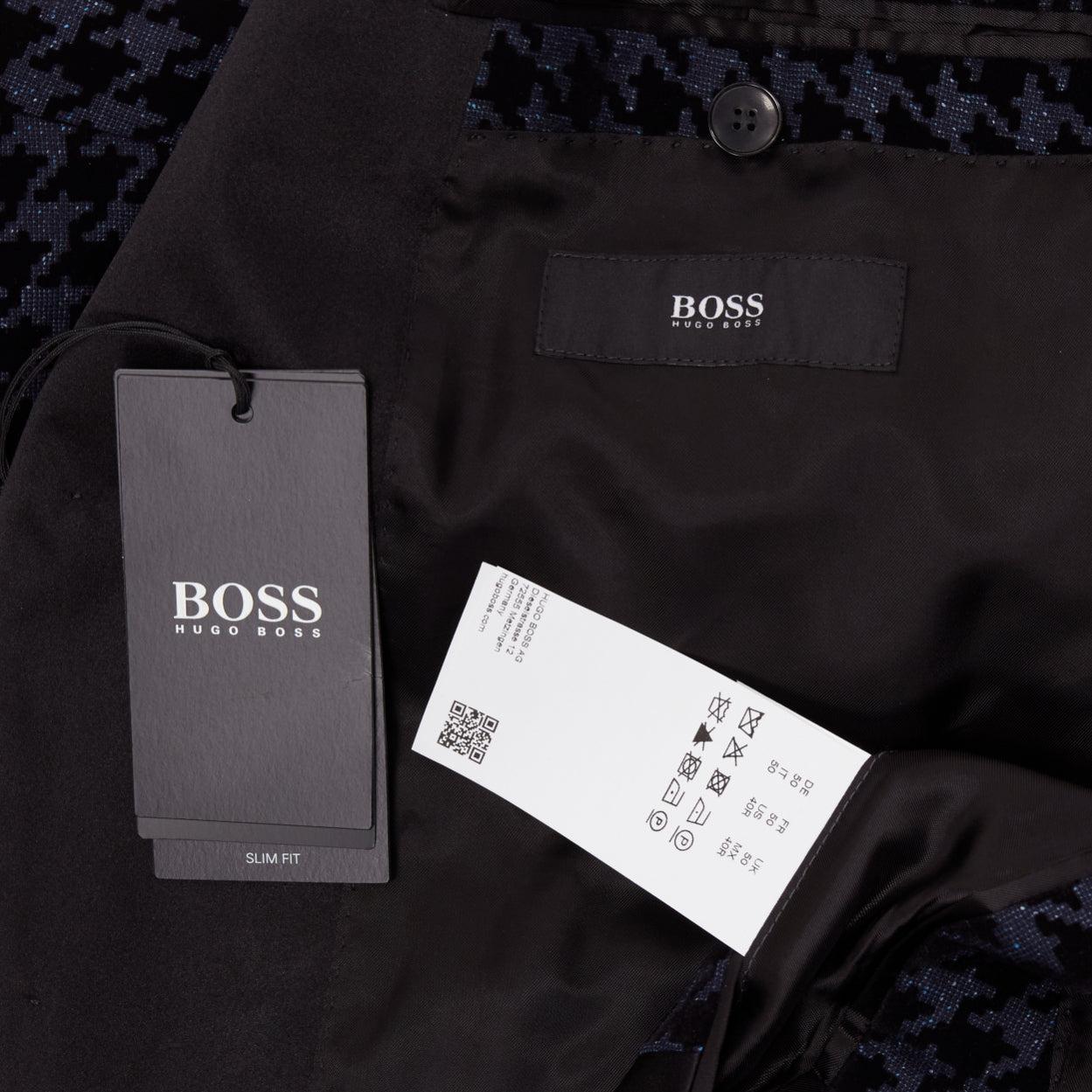 BOSS HUGO BOSS 2019 virgin wool silk navy houndstooth velvet tux blazer IT50 L For Sale 4