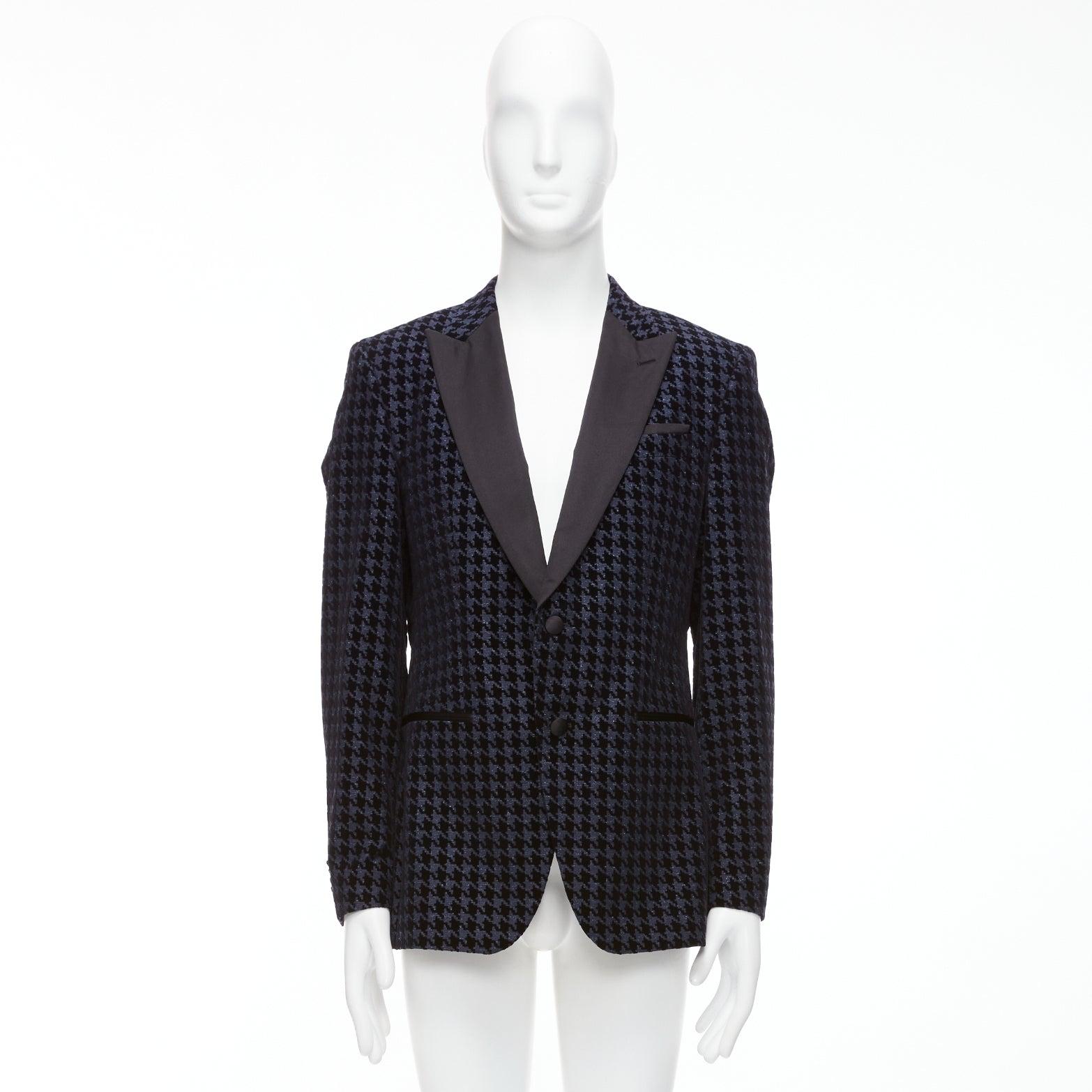 Boss By Hugo Boss 2019 in lana vergine, seta, pied de poule in velluto navy, blazer da smoking IT50 L. in vendita 4
