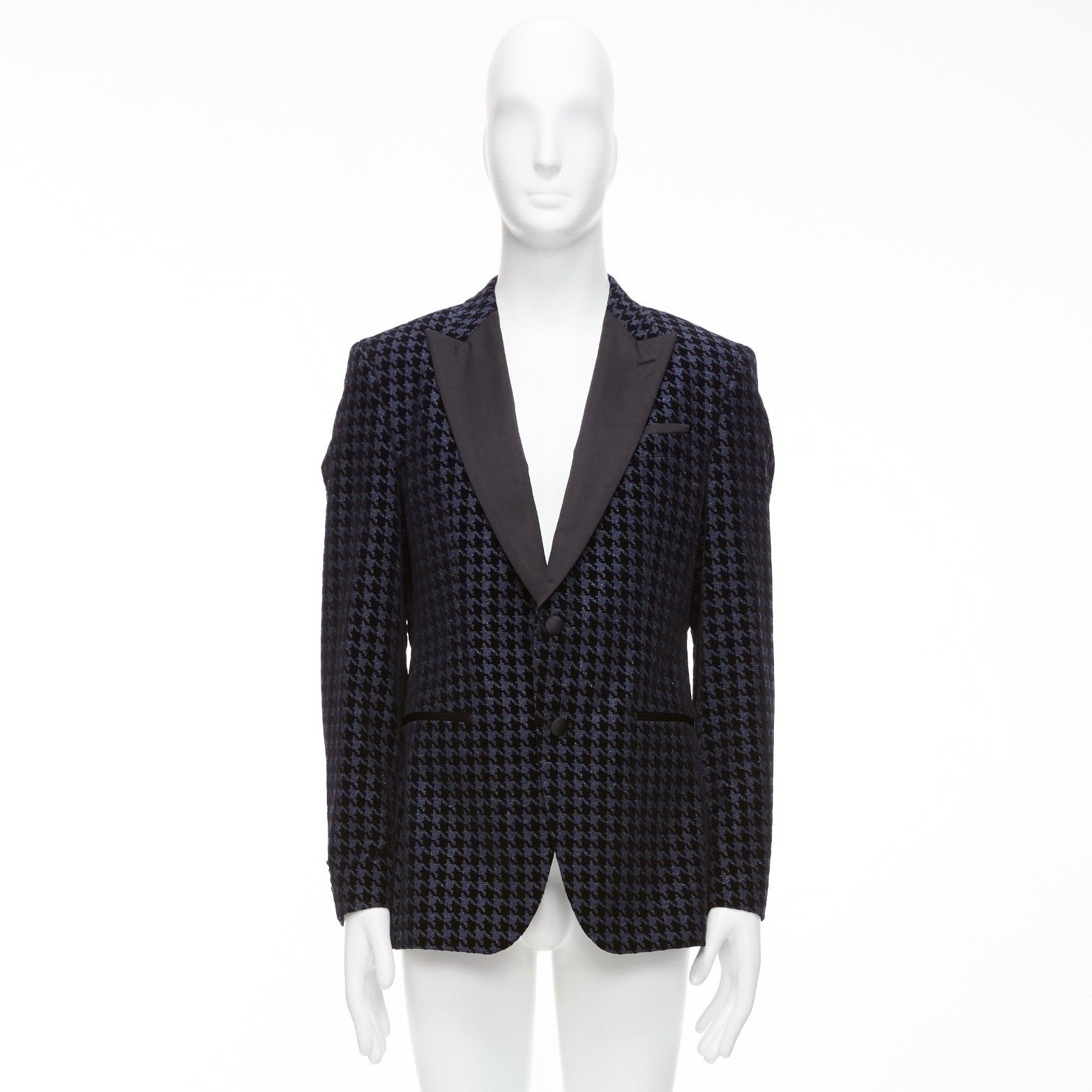 BOSS HUGO BOSS 2019 virgin wool silk navy houndstooth velvet tux blazer IT50 L For Sale 5