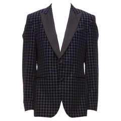 BOSS HUGO BOSS 2019 virgin wool silk navy houndstooth velvet tux blazer IT50 L