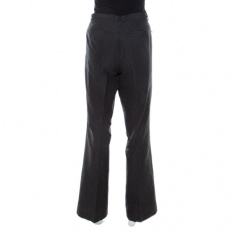 Nero Boss Hugo Boss Black Pinstriped Cotton Wide Leg Belted Trousers S in vendita