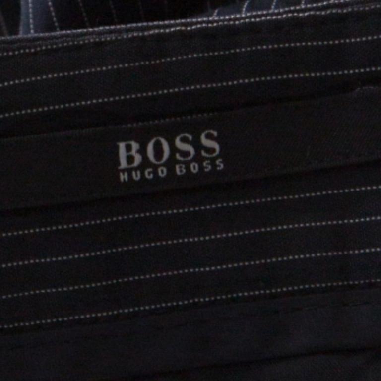 Boss Hugo Boss Black Pinstriped Cotton Wide Leg Belted Trousers S In condizioni buone in vendita a Dubai, Al Qouz 2