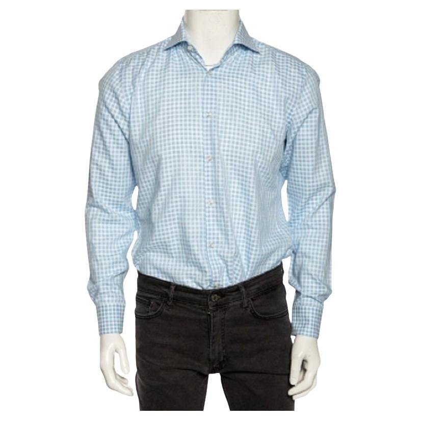 Chemise ajustée Boss Hugo Boss en coton à carreaux bleus, taille M