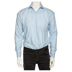 Boss Hugo Boss Blue Checkered Cotton Slim Fit Shirt M