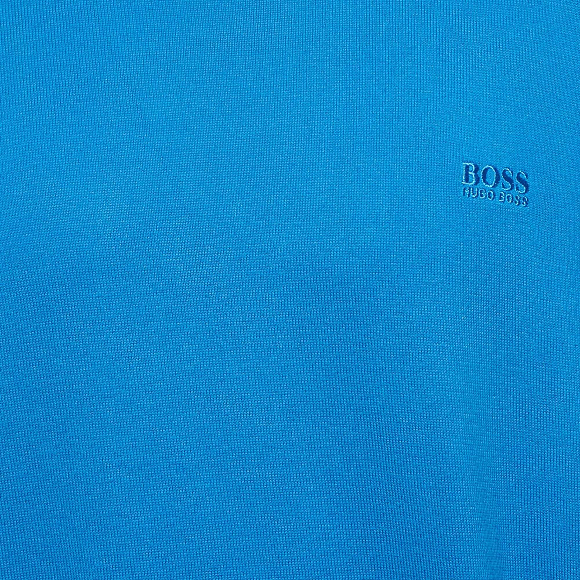Bleu Boss Hugo Boss - Sweat-shirt à manches longues en tricot de coton bleu XL en vente