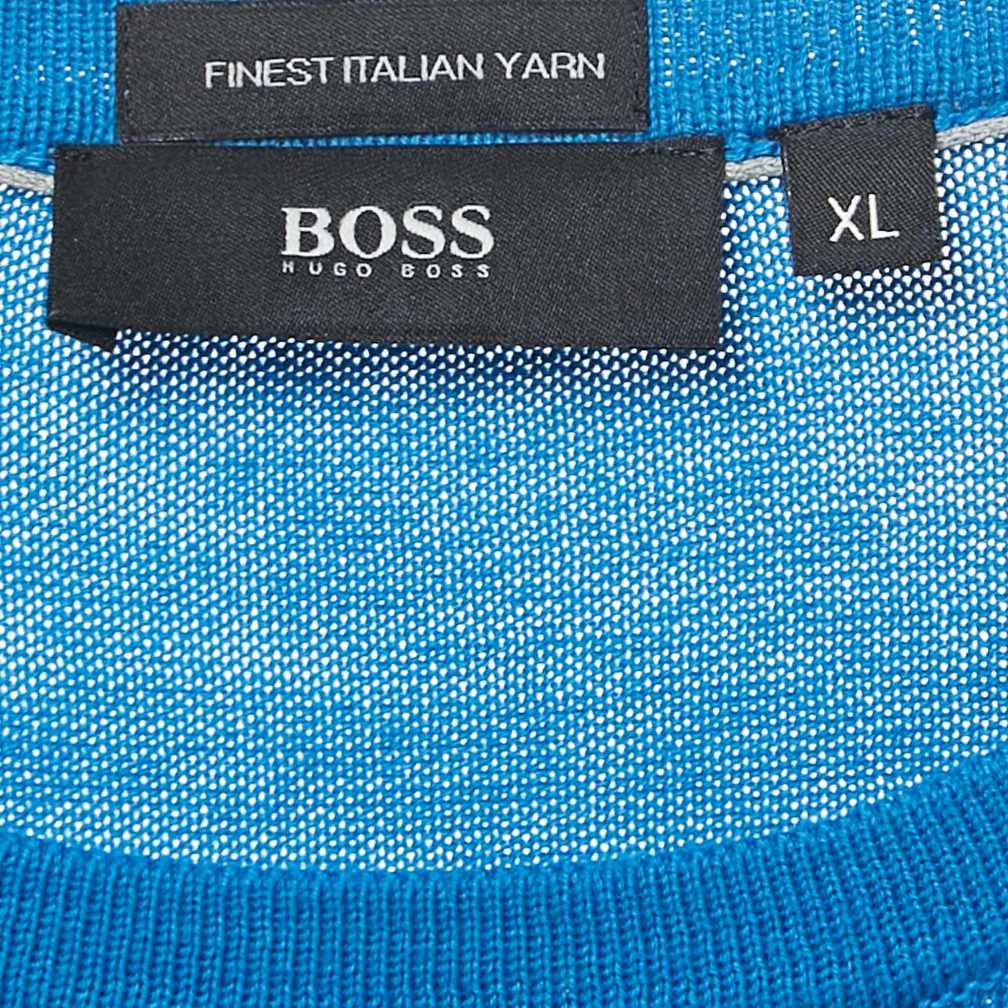 Boss Hugo Boss - Sweat-shirt à manches longues en tricot de coton bleu XL Excellent état - En vente à Dubai, Al Qouz 2