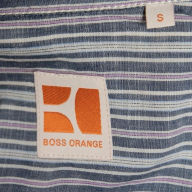 Uomo Boss Orange by Hugo Boss - Camicia a maniche lunghe in cotone a righe multicolore S in vendita