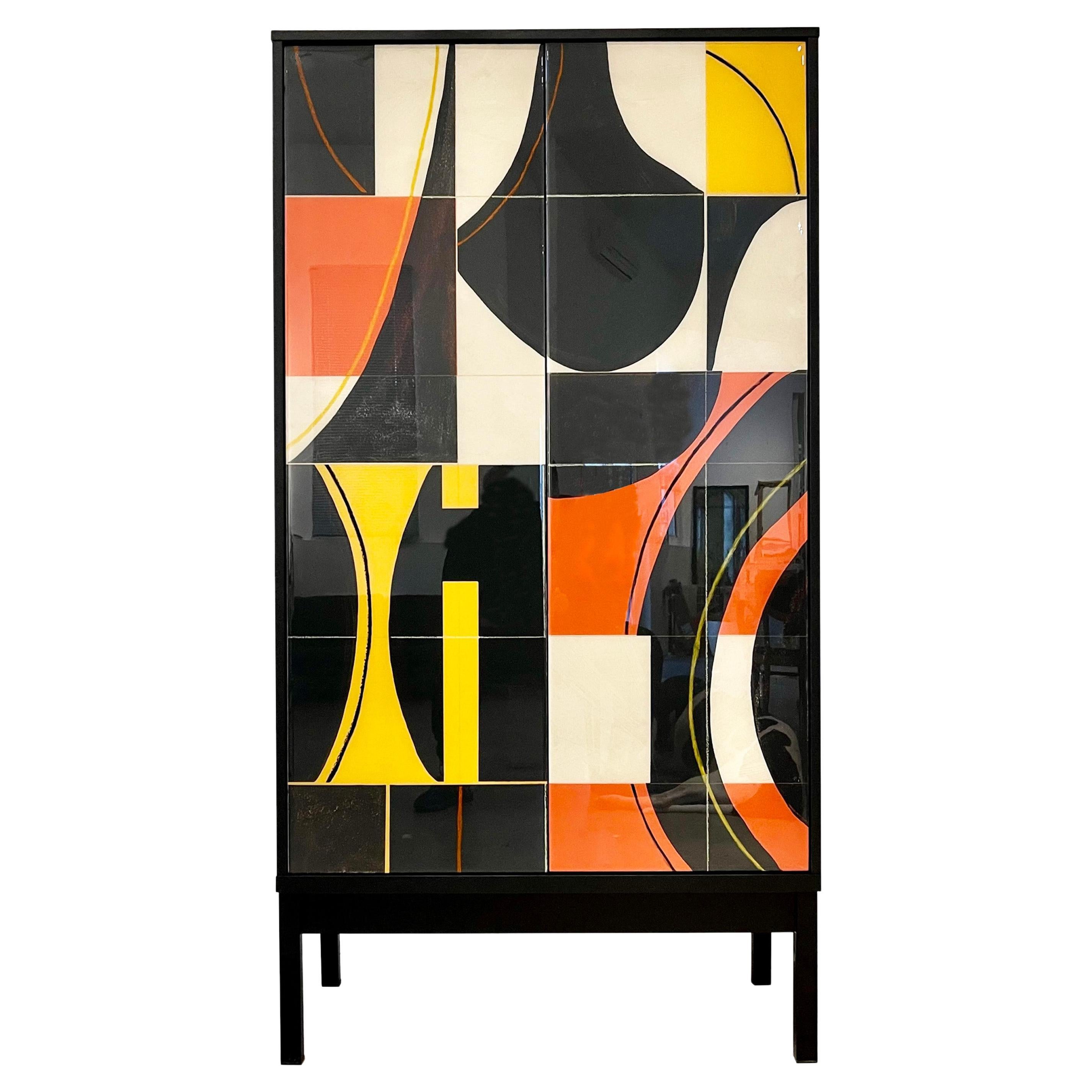 Bossa Armoire by Morgan Clayhall, mix media artwork on doors  For Sale