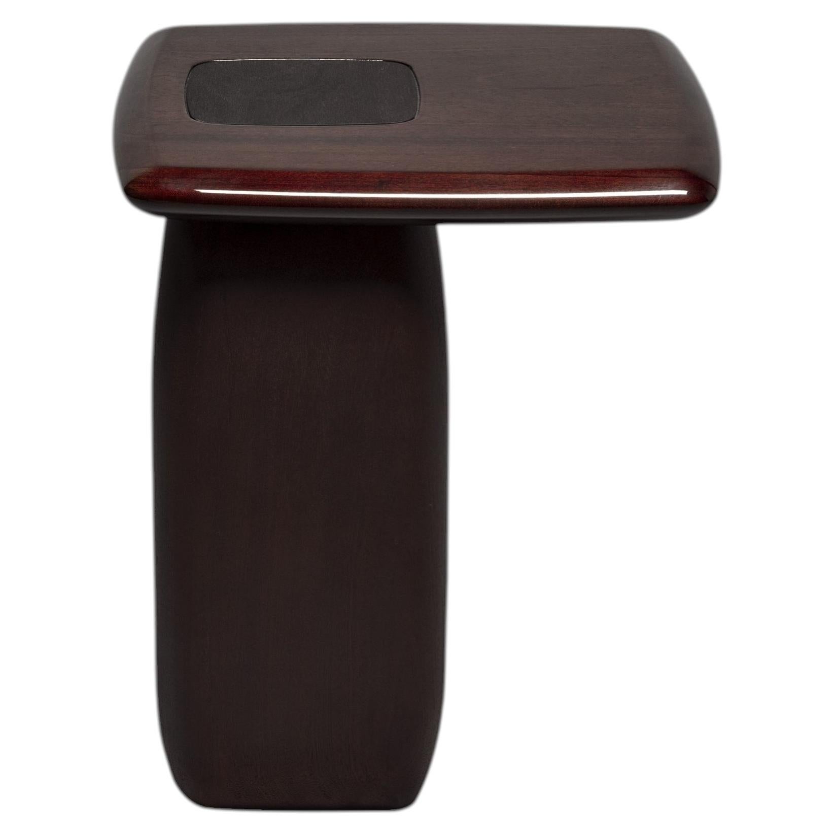 Table d'appoint Bossa High square en High Gloss & Mate Mahogany Solid Wood foot