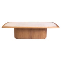 Table basse rectangulaire Bossa, plateau en rotin, bois de chêne massif naturel par Duistt