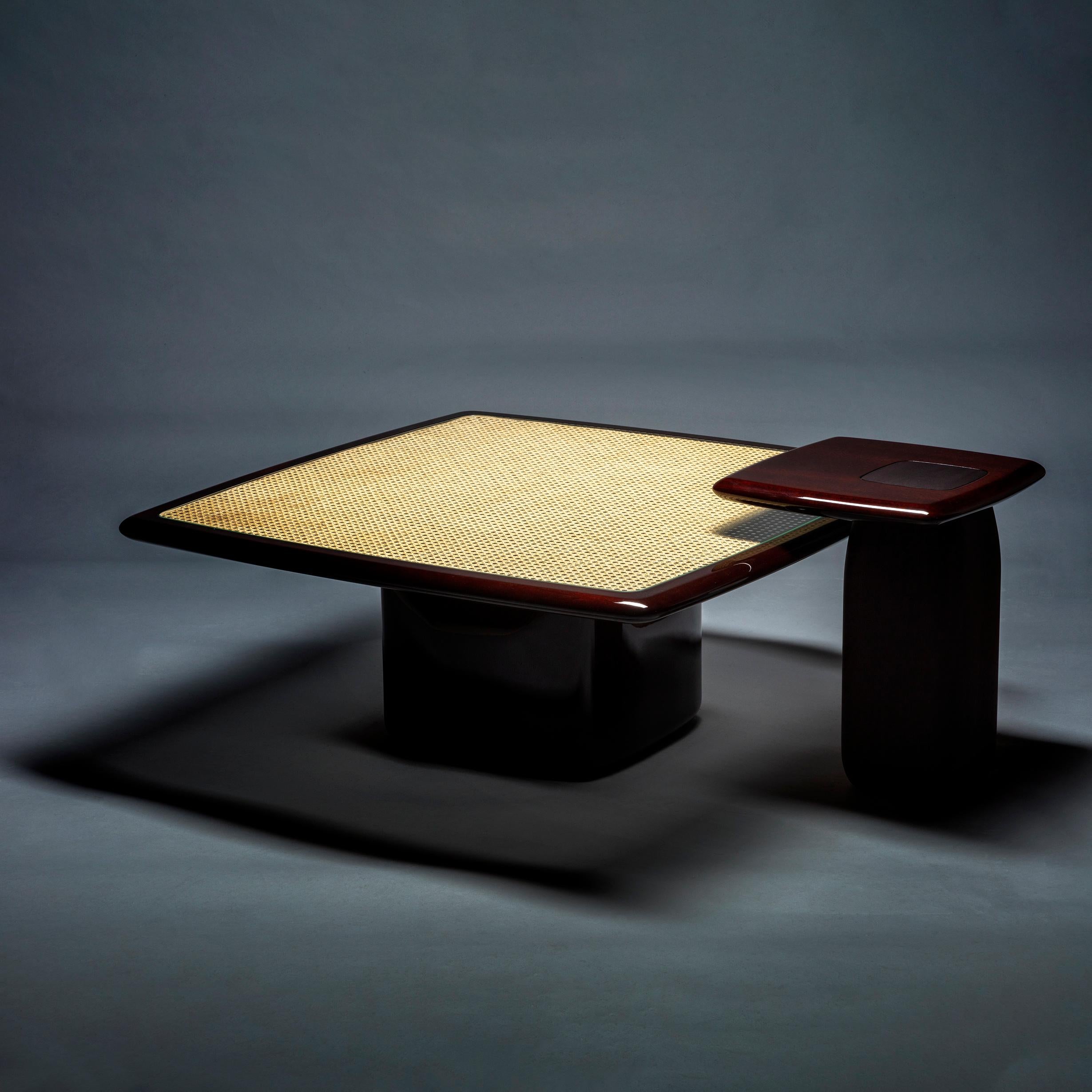 Portugais Ensemble table basse et table d'appoint Bossa Square, bois massif acajou, par Duistt en vente