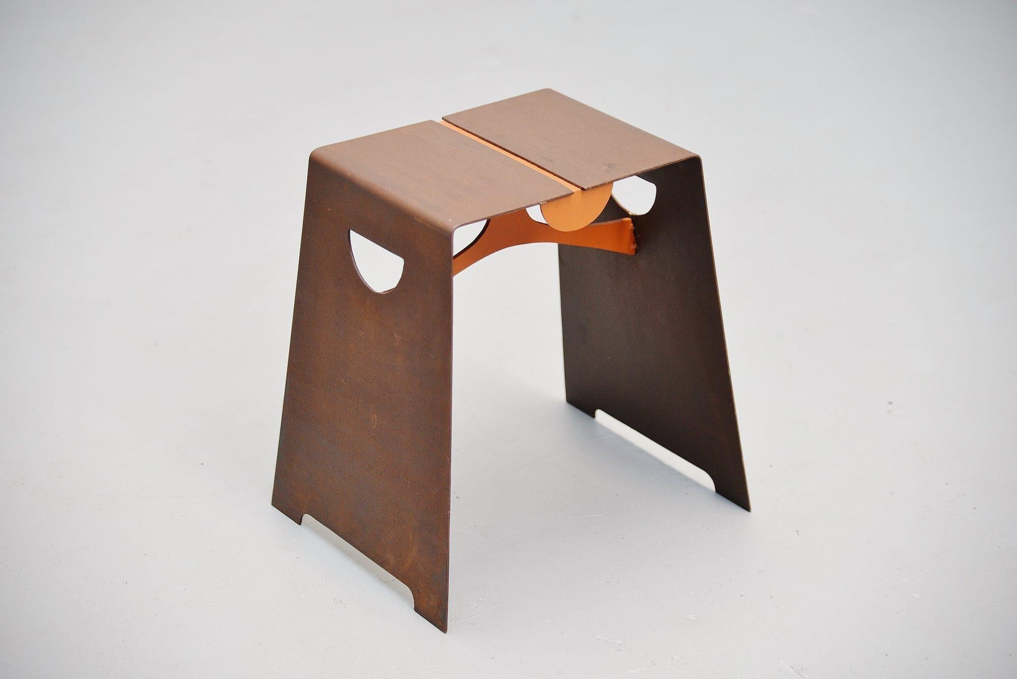 Very nicely shaped Bossche school designed stool, Holland, 1970. This stool was made or steel and is typically for de Bossche school. Very similar design to the pieces by Dom Hans van der Laan. This stool is completely made of sheet steel and is