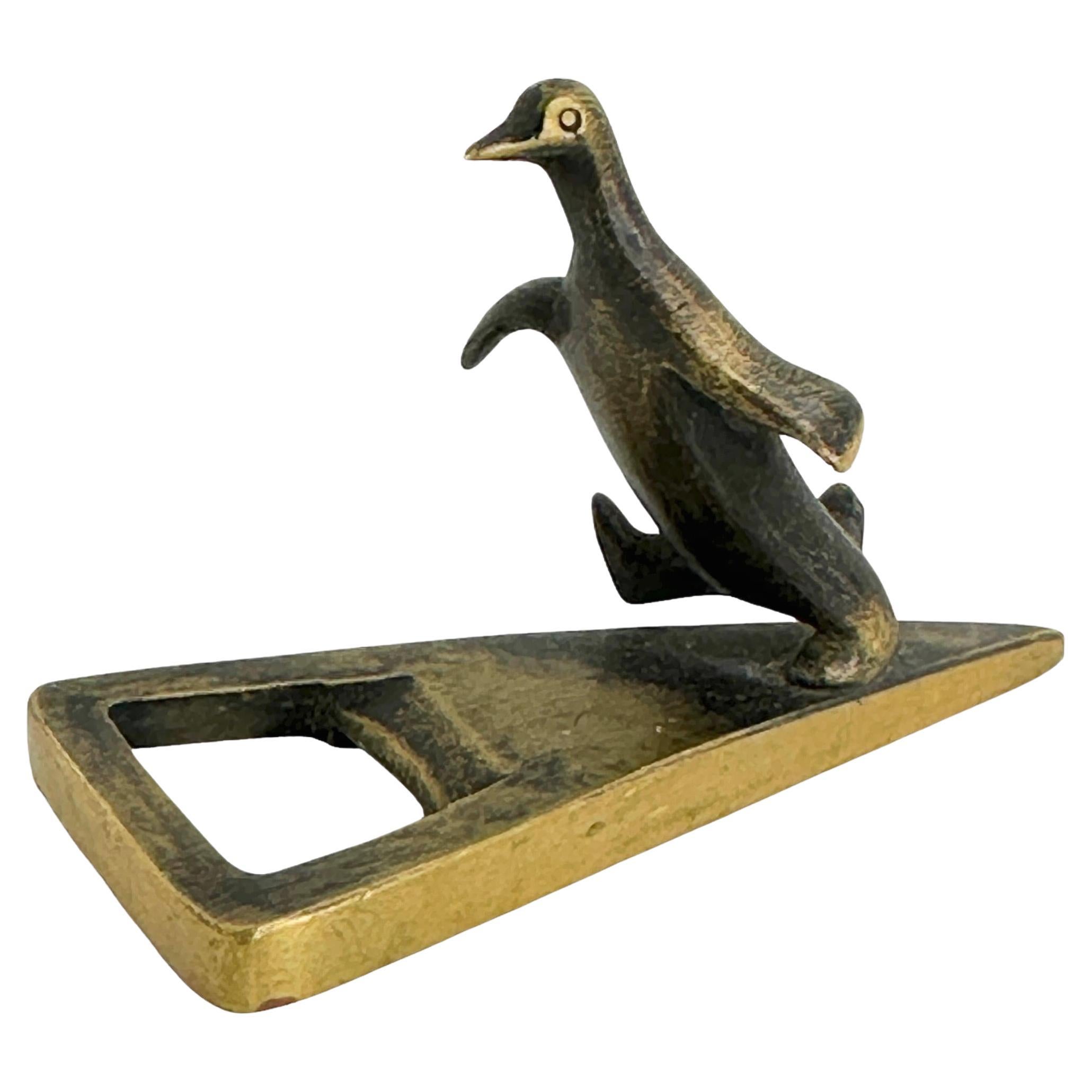 Pingüino Bosse Richard Rohac Figura abrebotellas de bronce Moderna de mediados de siglo Años 50