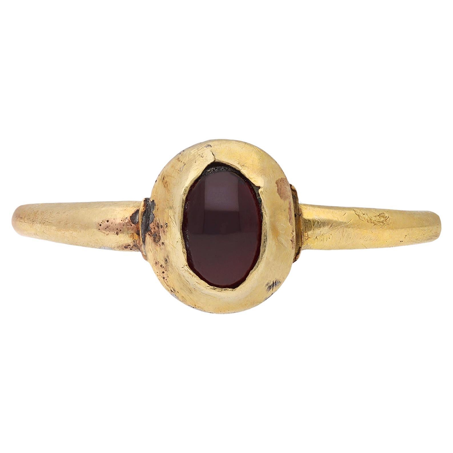 'Bossingham' Medieval Garnet ring, circa 13th century.