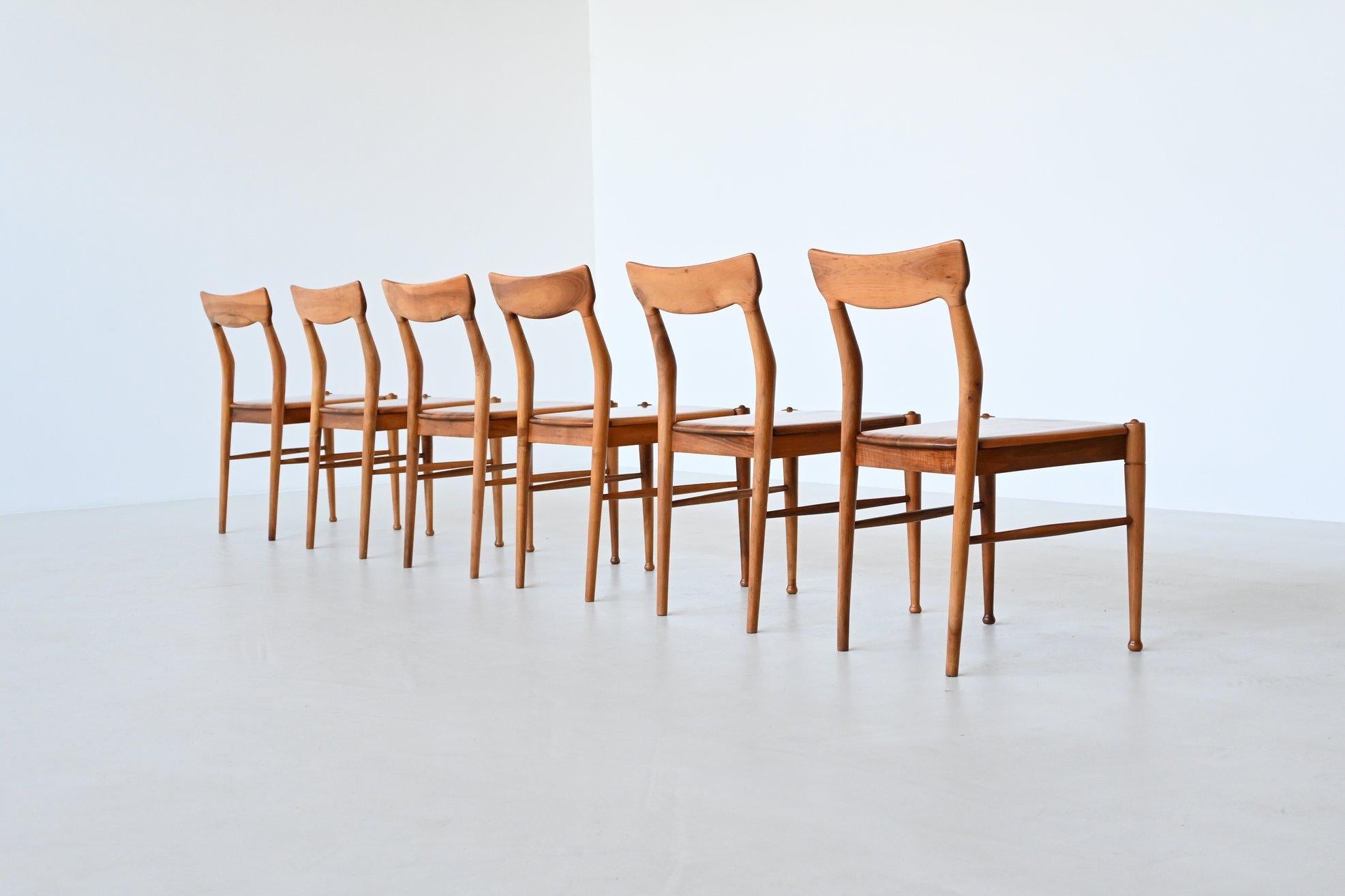 Mid-Century Modern Bosteels Meubelen sculptural dining chairs in walnut Belgium 1960 For Sale