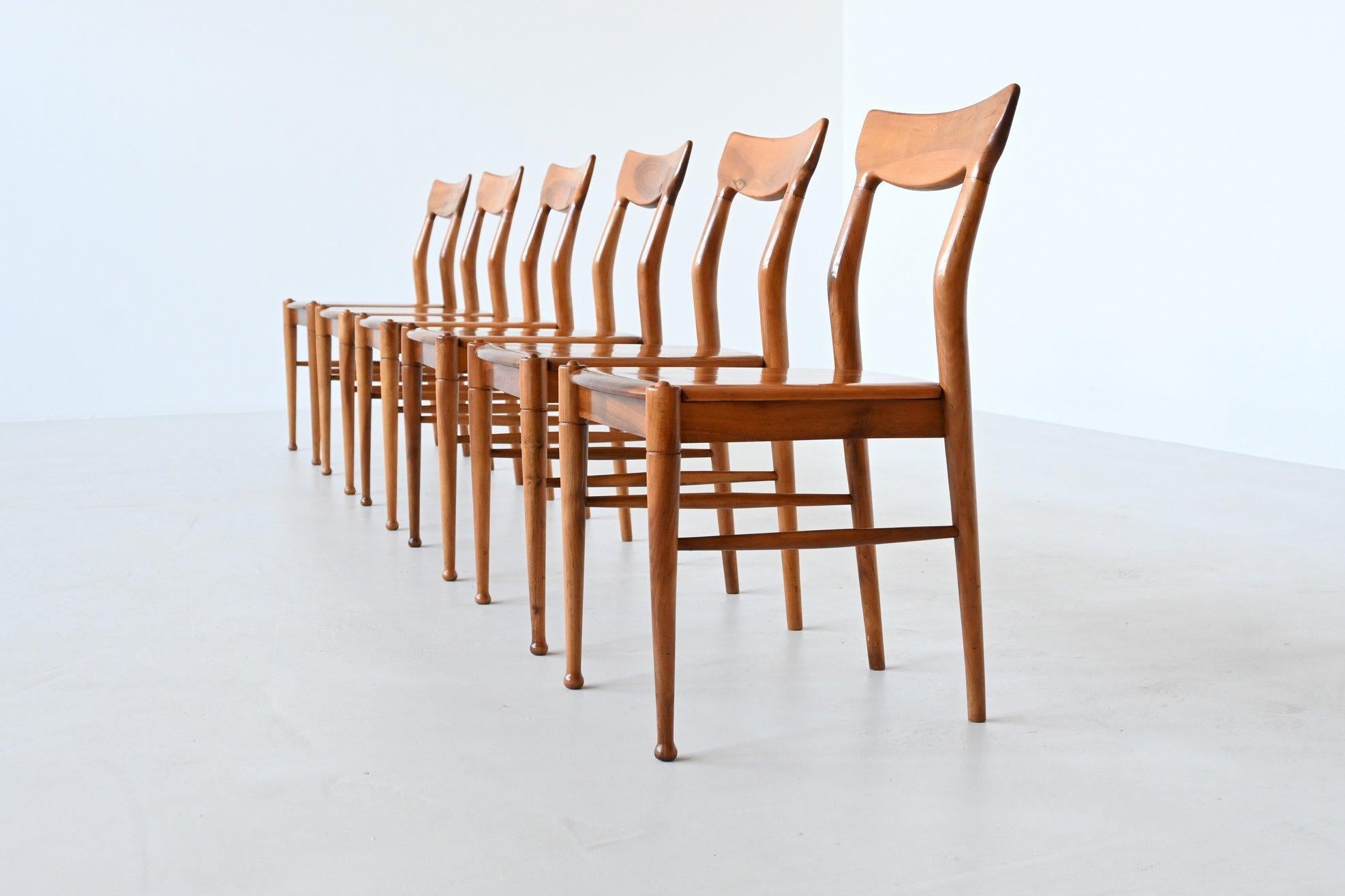 Belgian Bosteels Meubelen sculptural dining chairs in walnut Belgium 1960 For Sale