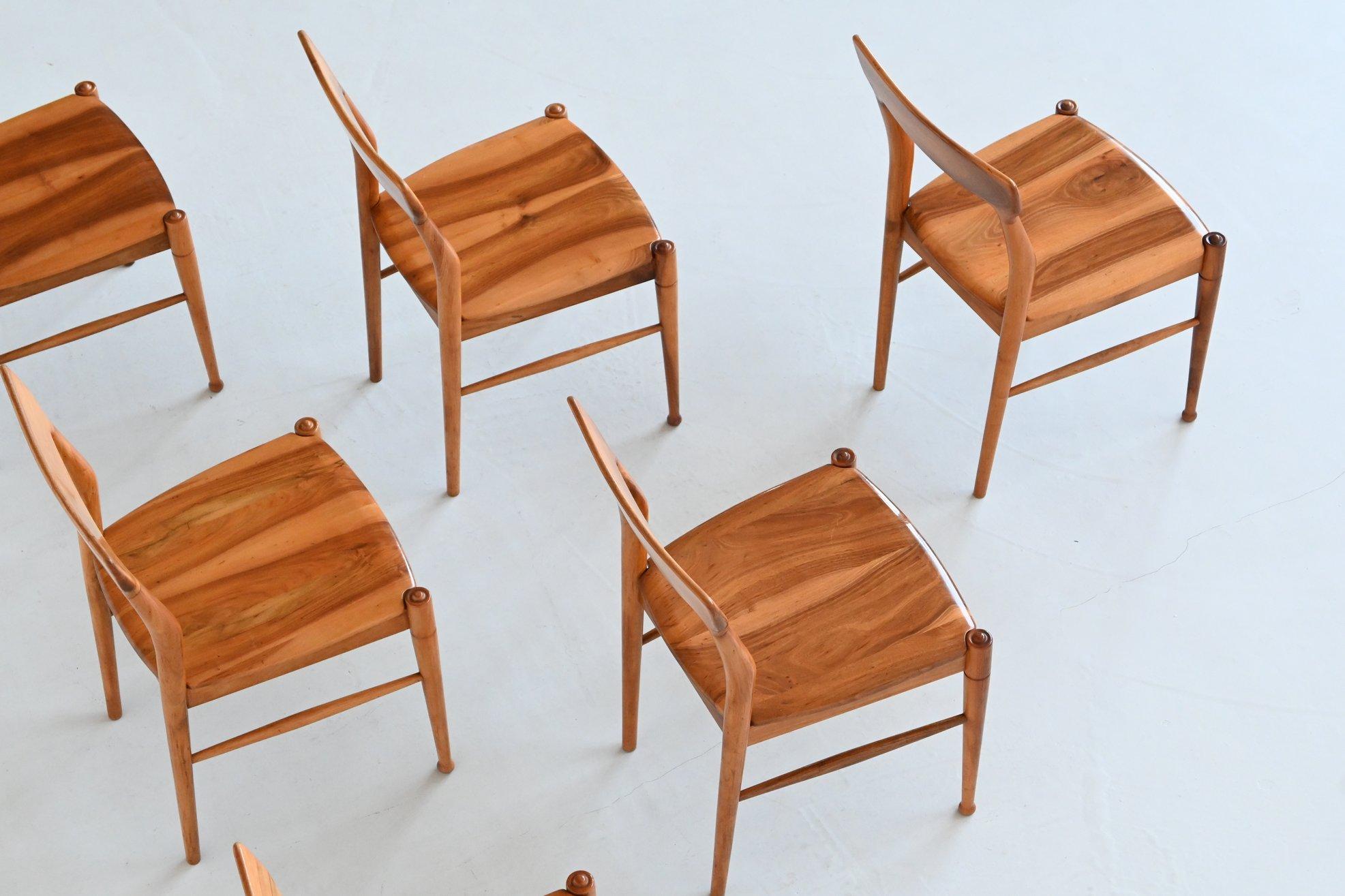Walnut Bosteels Meubelen sculptural dining chairs in walnut Belgium 1960 For Sale