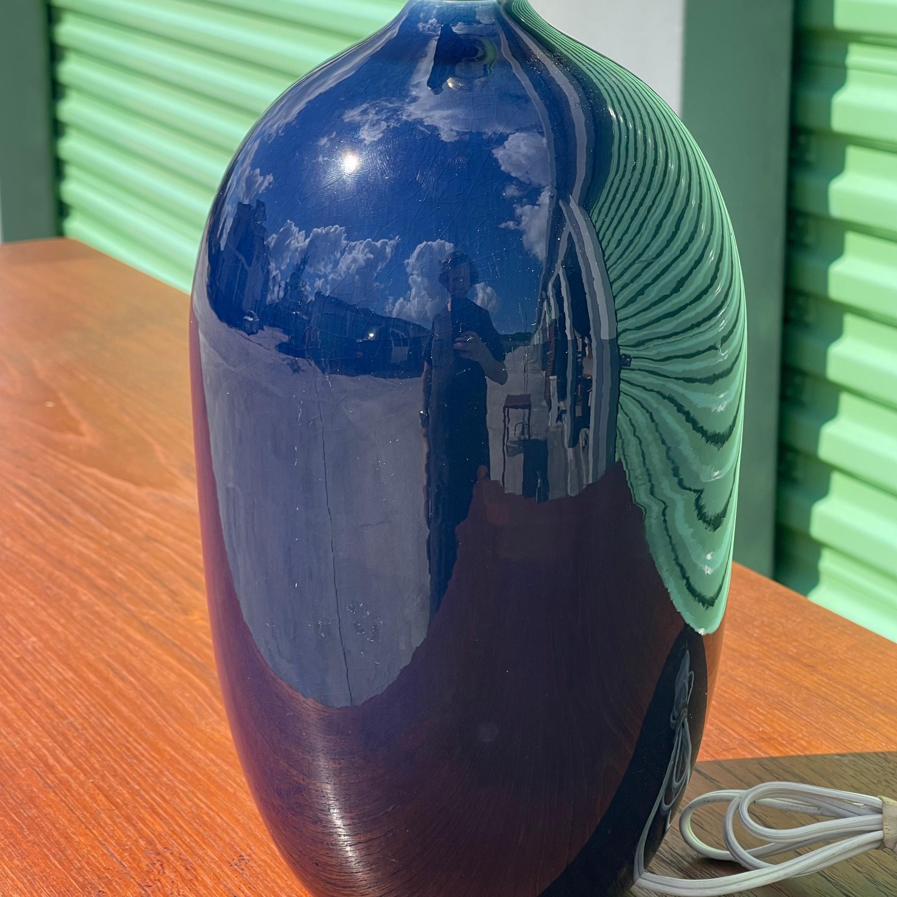 Bostlund Blue Glazed Danish Ceramic Table Lamp In Good Condition For Sale In Jensen Beach, FL
