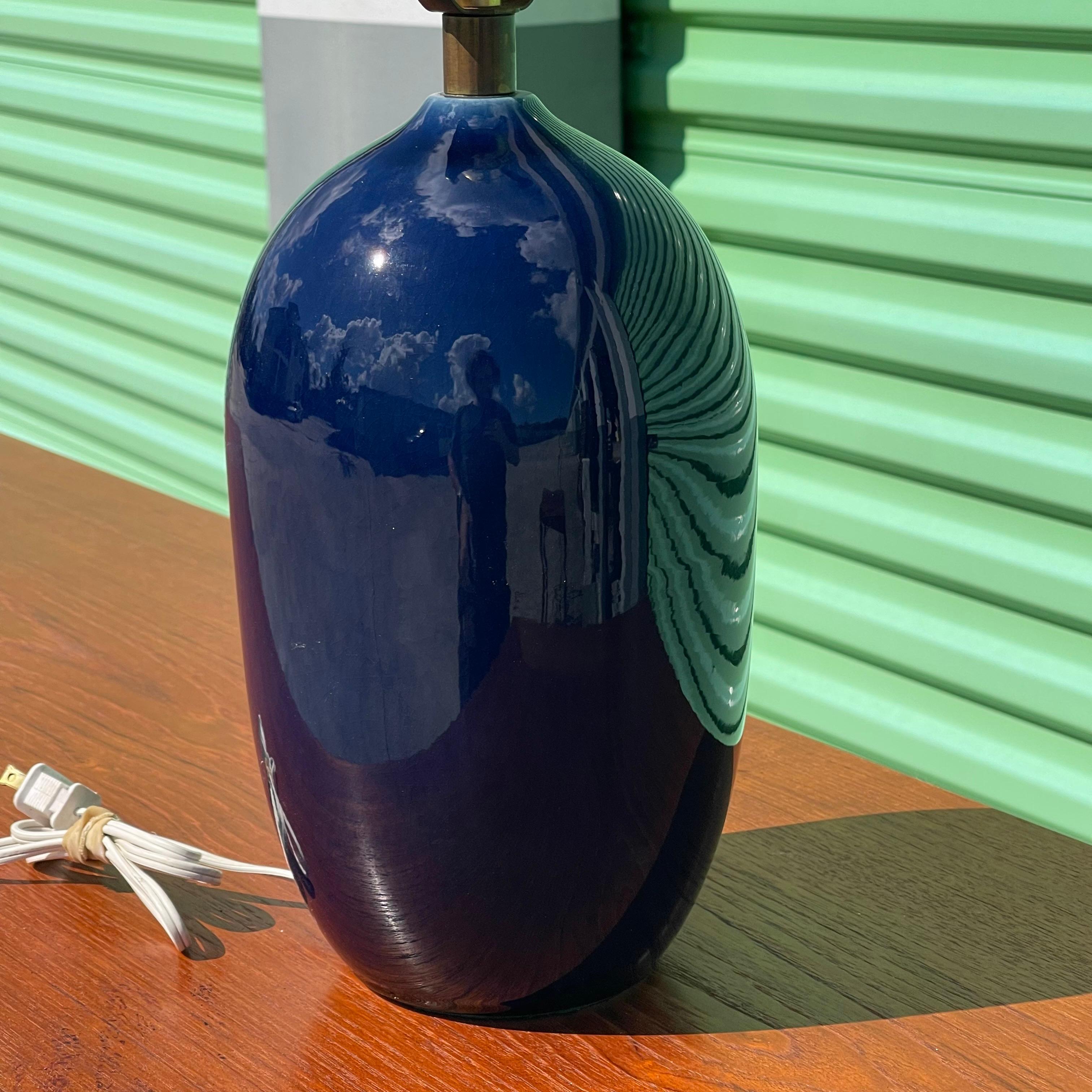 Bostlund Blue Glazed Danish Ceramic Table Lamp For Sale 1