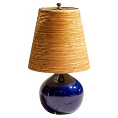 Bostlund Lotte Cobalt Blue Lamp with original string shade mid century modern