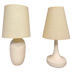 Bostlund Pair of Complimentary White Ceramic Lamps W/Original Shades Mid Century