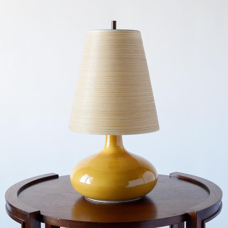 Bostlund Small Yellow Ceramic Lamp, Original Fiberglass Shade, Danish