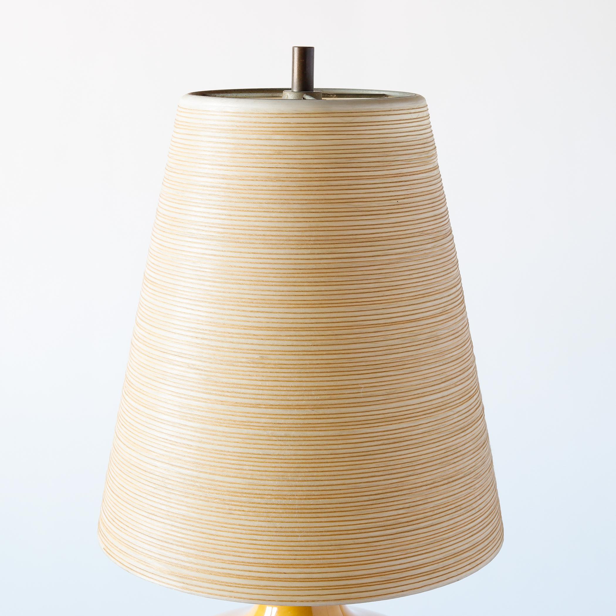 Bostlund Small Yellow Ceramic Lamp, Original Fiberglass Shade, Danish Modern 3