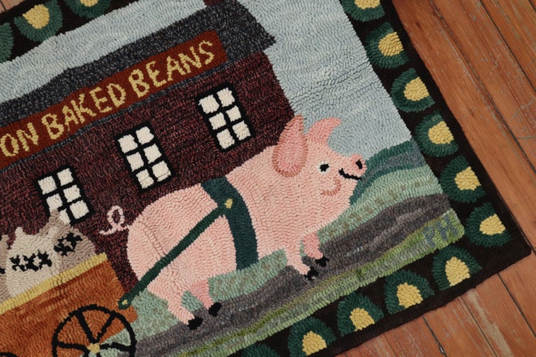 Boston American Hooked Pig Pictorial Rug, 20th Century For Sale at 1stDibs