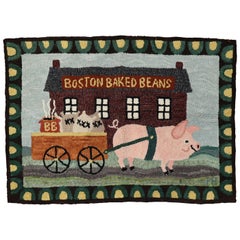 Vintage Boston American Hooked Pig Pictorial Rug, 20th Century
