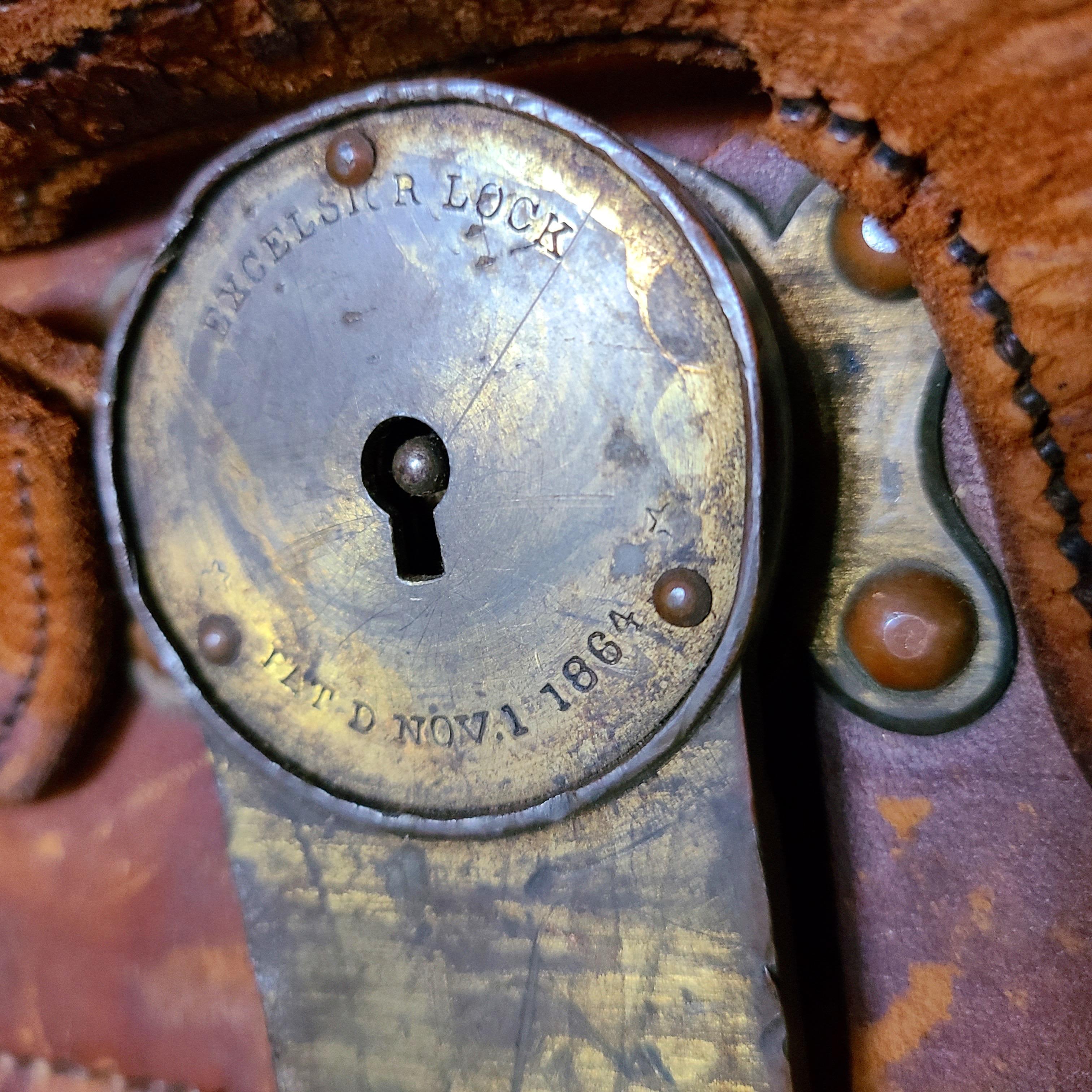 Boston Civil War Era Leather Brass Travel Trunk  For Sale 1