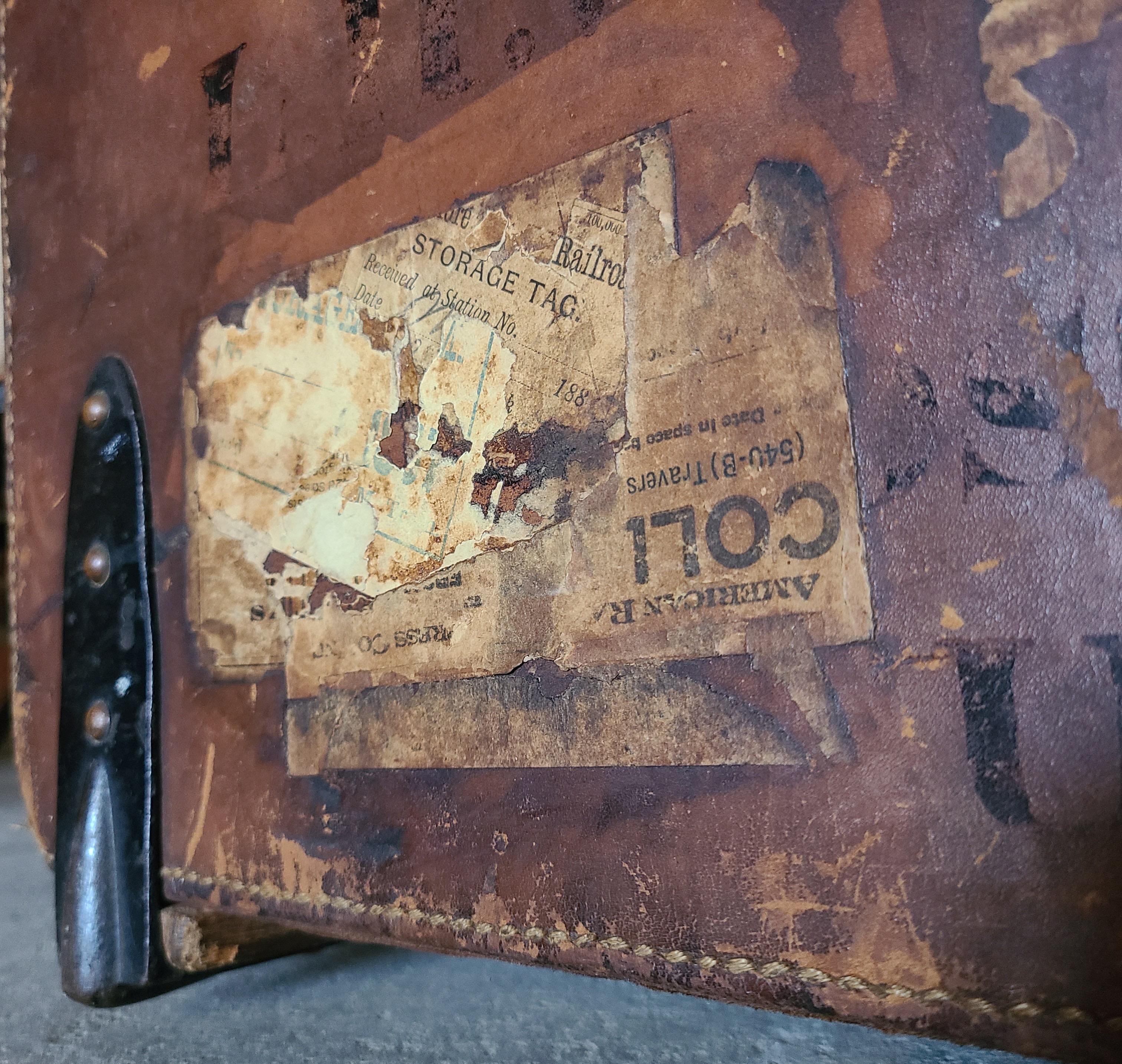 Boston Civil War Era Leather Brass Travel Trunk  For Sale 10