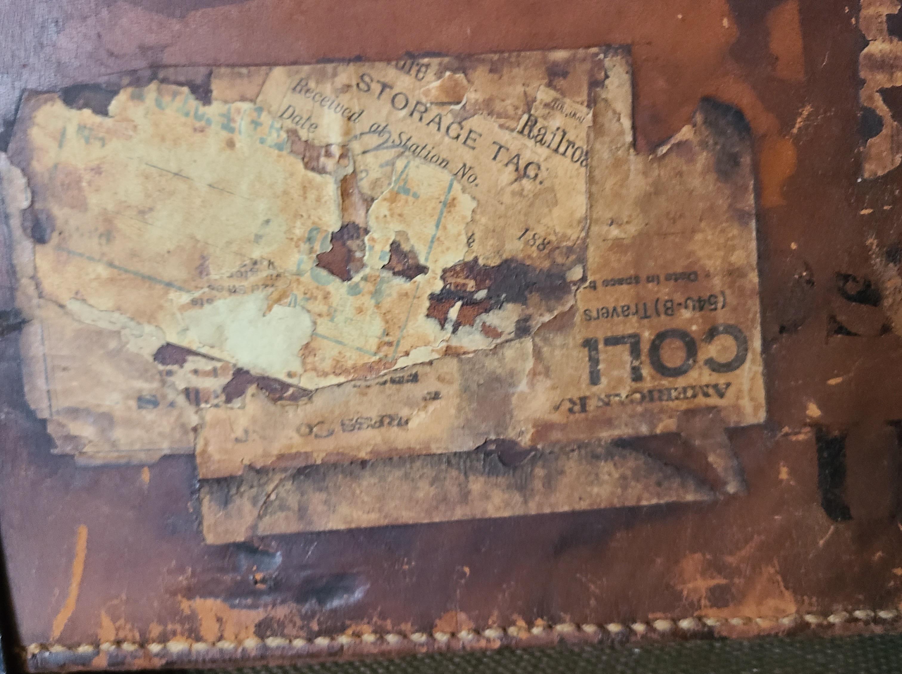 Boston Civil War Era Leather Brass Travel Trunk  For Sale 12