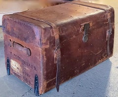 Boston Civil War Era Leather Brass Travel Trunk