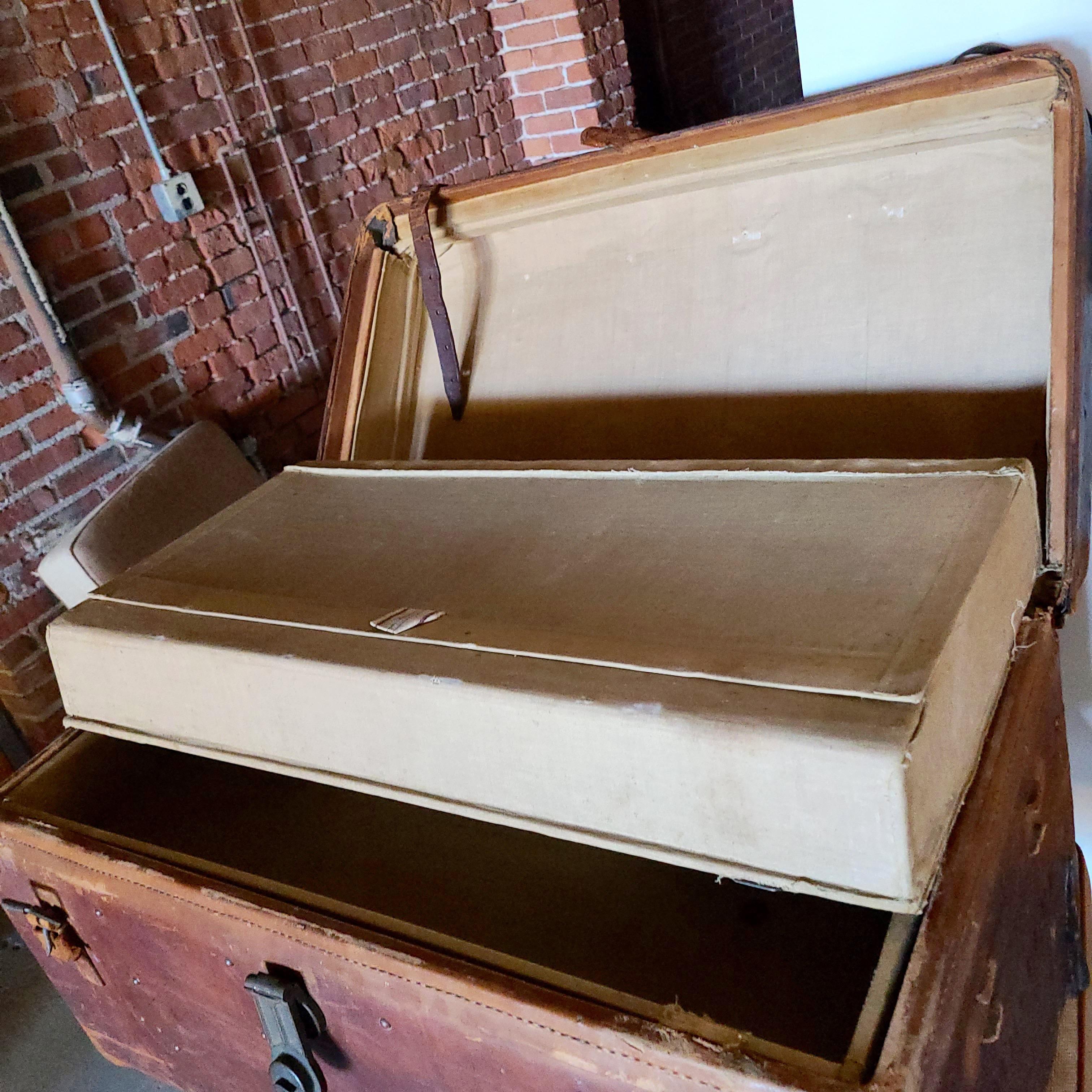 Boston Civil War Era Leather Brass Travel Trunk  For Sale 4
