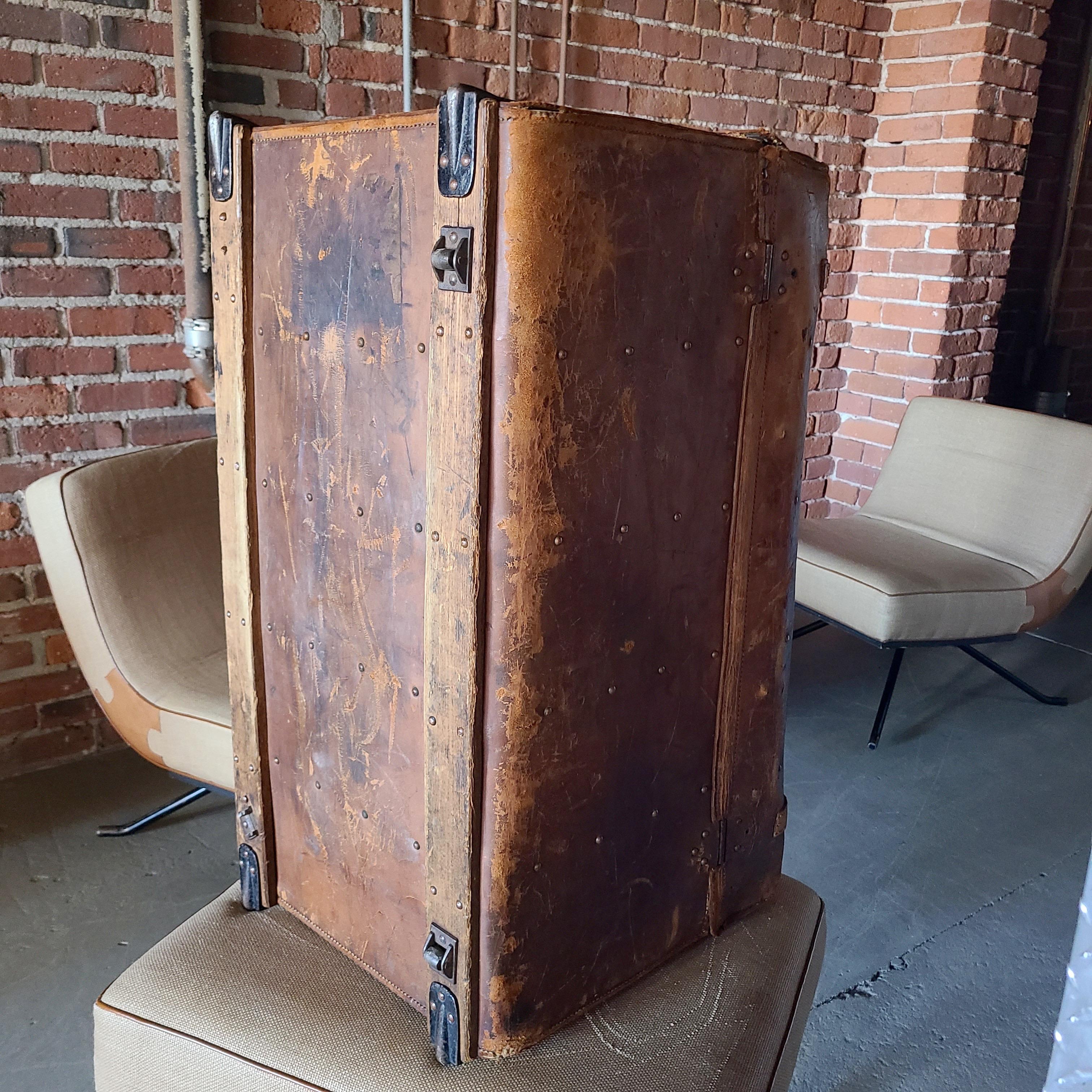 Boston Civil War Era Leather Brass Travel Trunk  For Sale 8