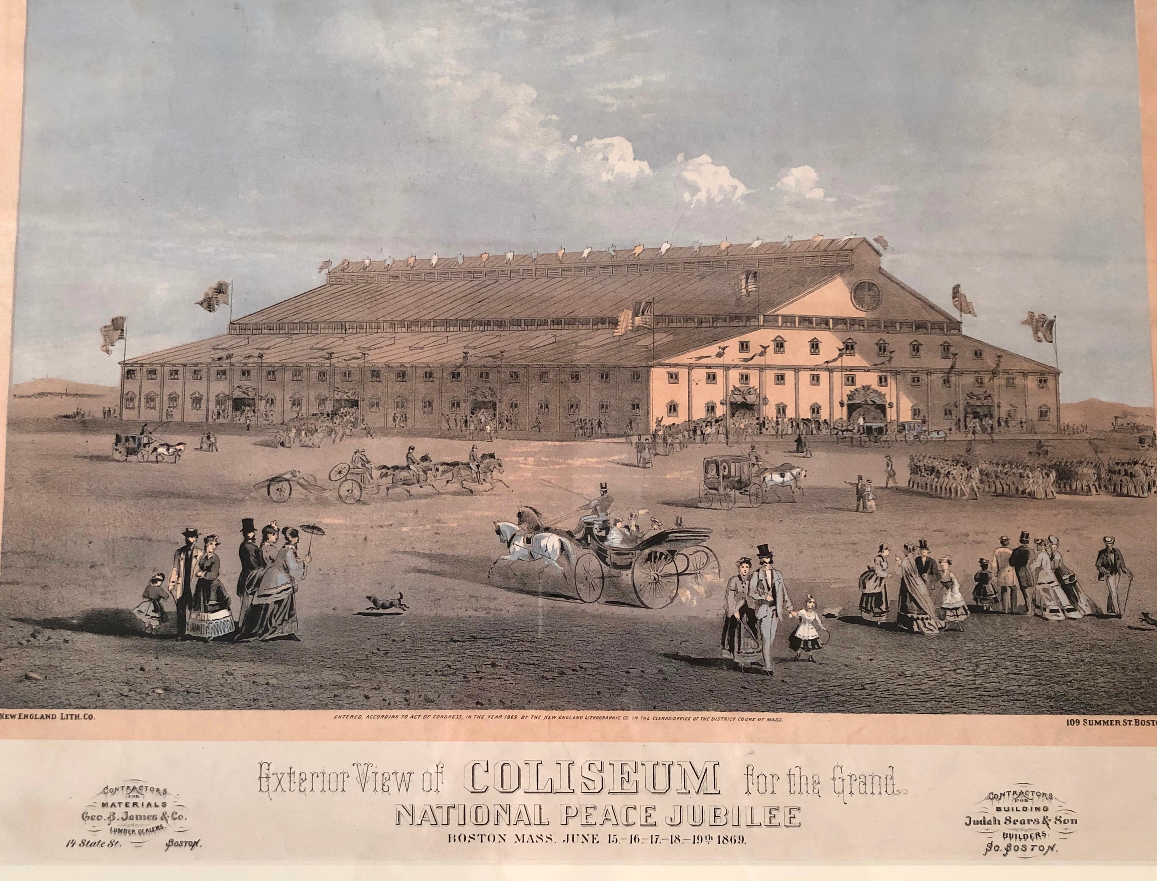 Boston Coliseum National Peace Jubilee Lithograph, circa 1869 3