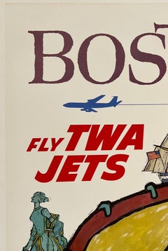 BOSTON - FLY TWA JETS Original Vintage Airline Travel Poster Affiche MCM KLEIN