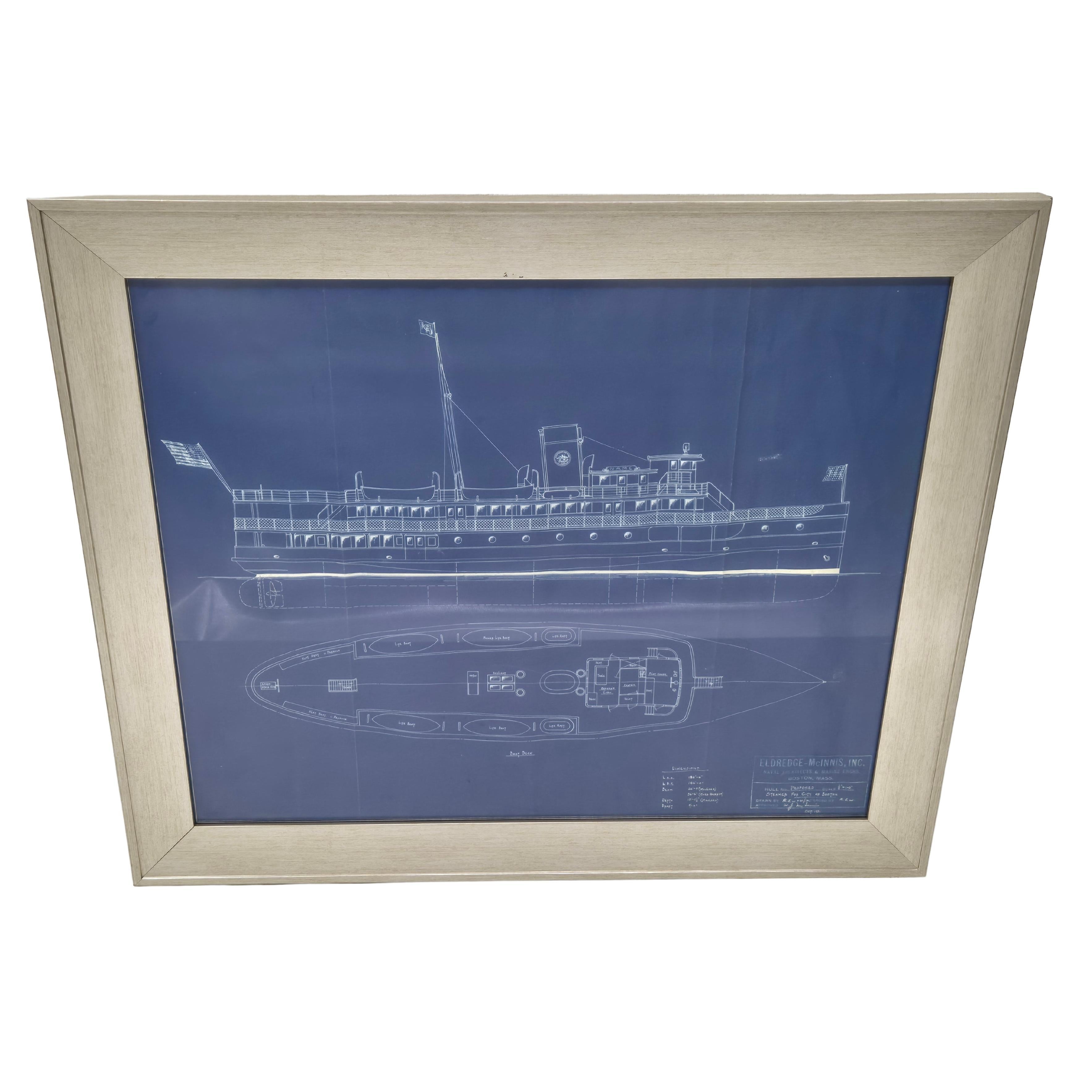 Boston Harbor Steam Ferry Blueprint Built by Eldredge McInnis