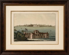 Boston Harbor View from Castle William, Hand-Colored Aquatint by Fumagalli, 1827
