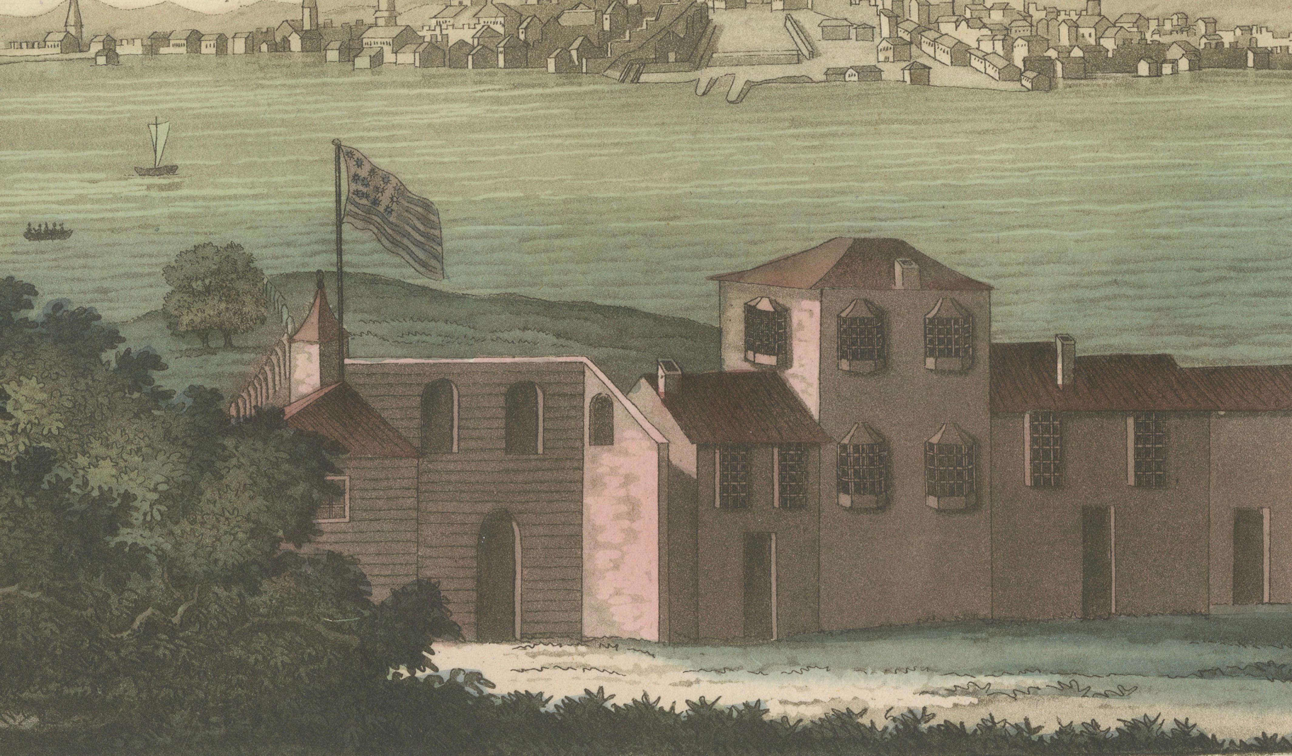 Boston Harbor View from Castle William, Hand-Colored Aquatint by Fumagalli, 1827