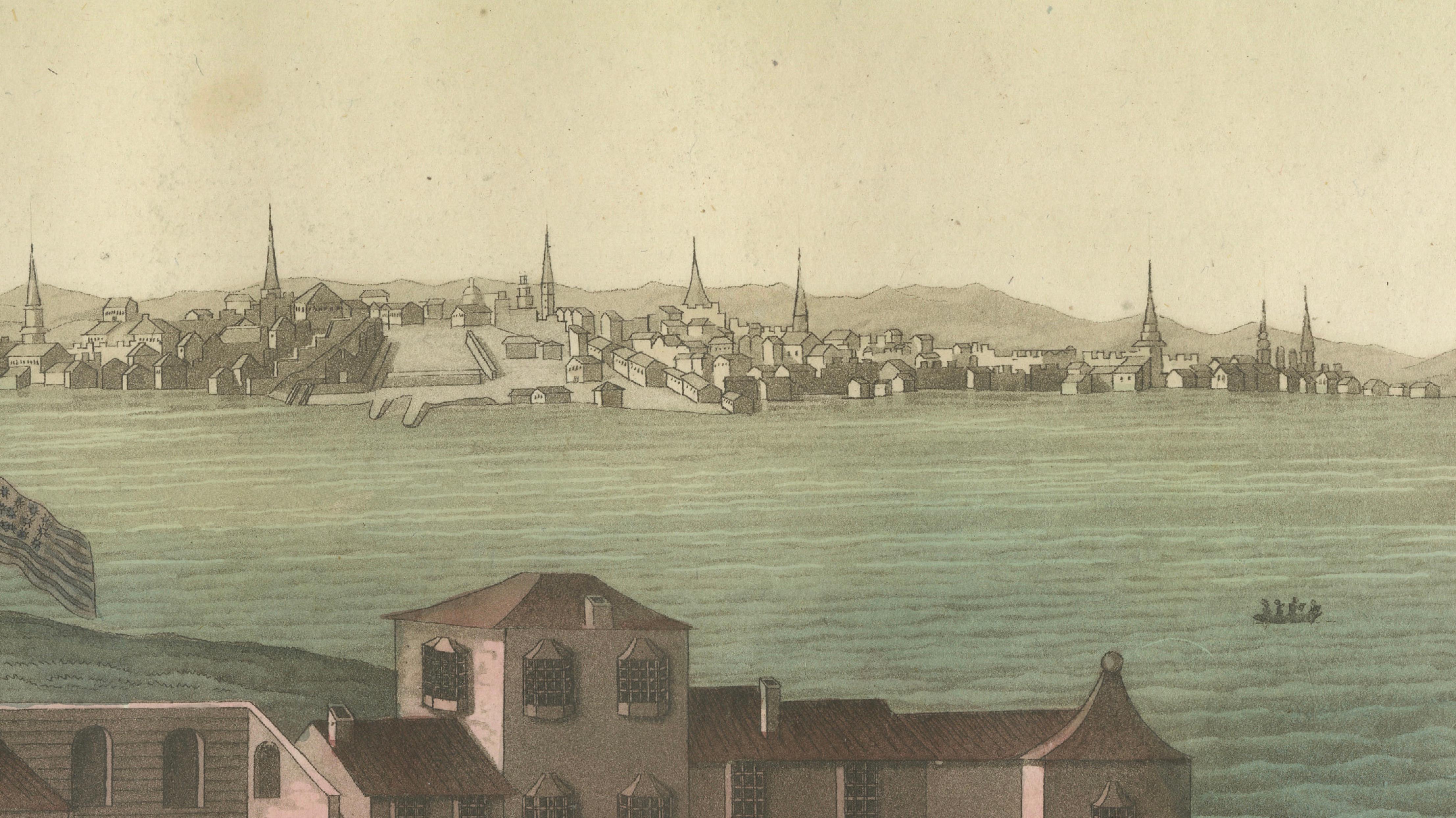 Boston Harbor View from Castle William, Hand-Colored Aquatint by Fumagalli, 1827