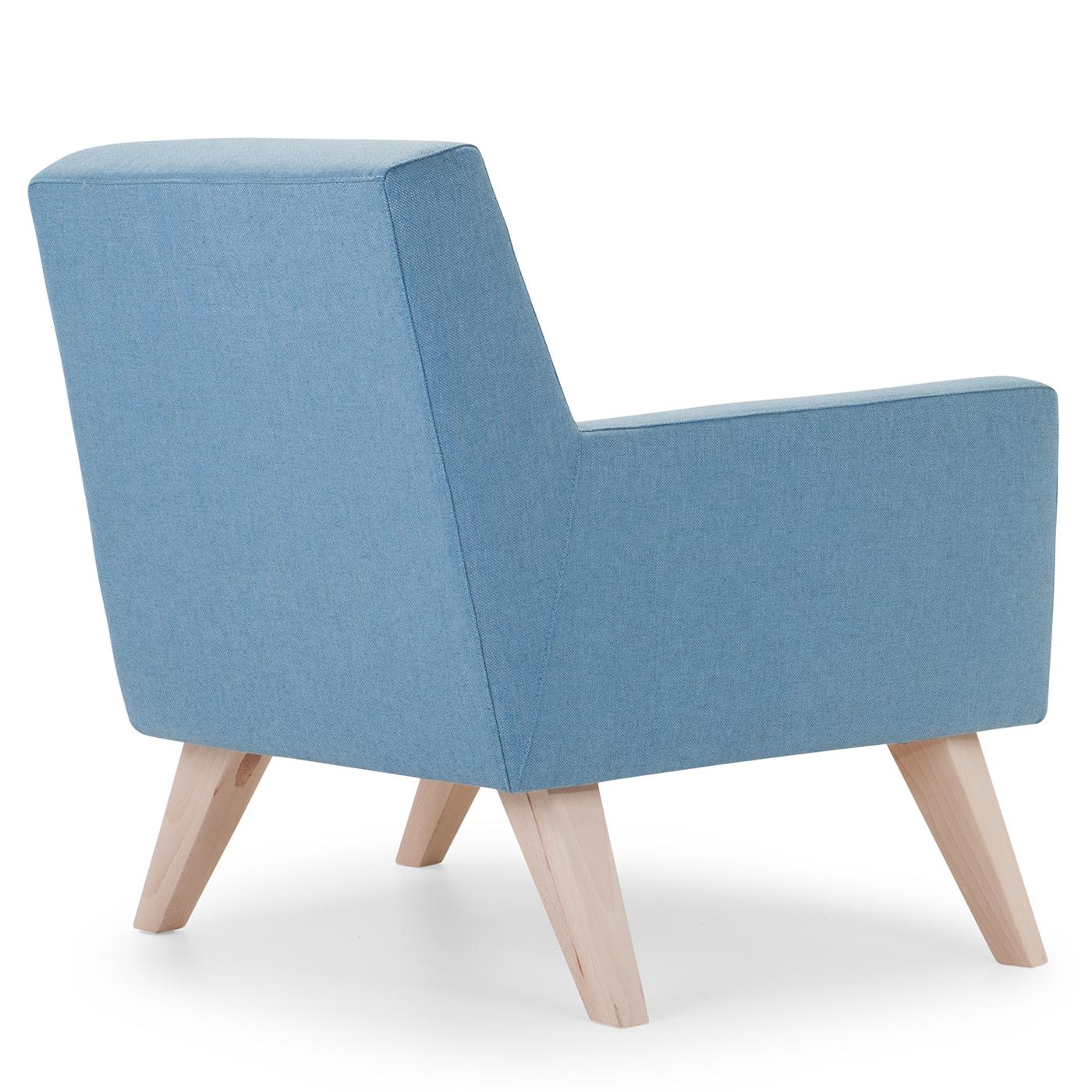 Italian Boston Light Blue Armchair with Wooden Feet