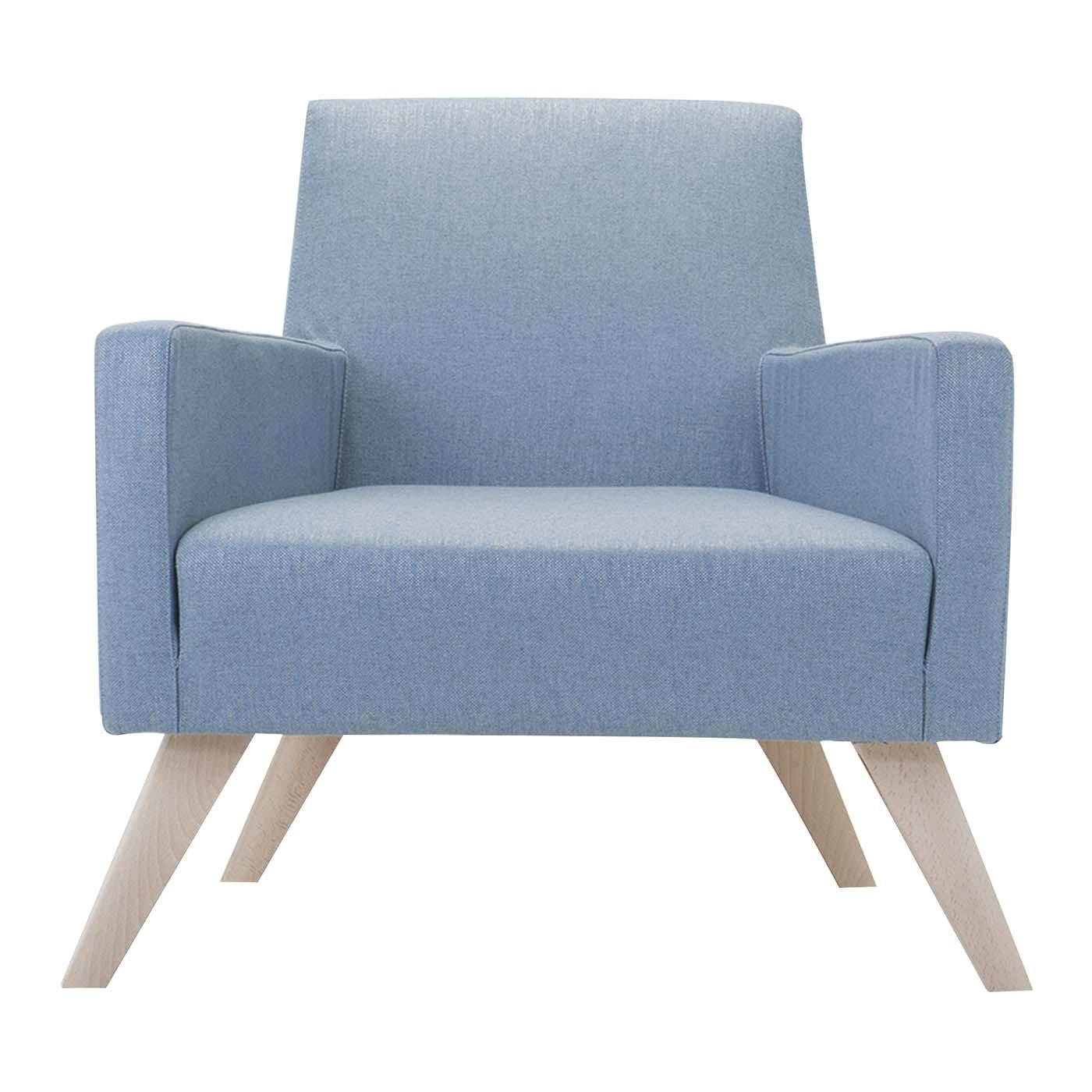 Boston Light Blue Armchair with Wooden Feet