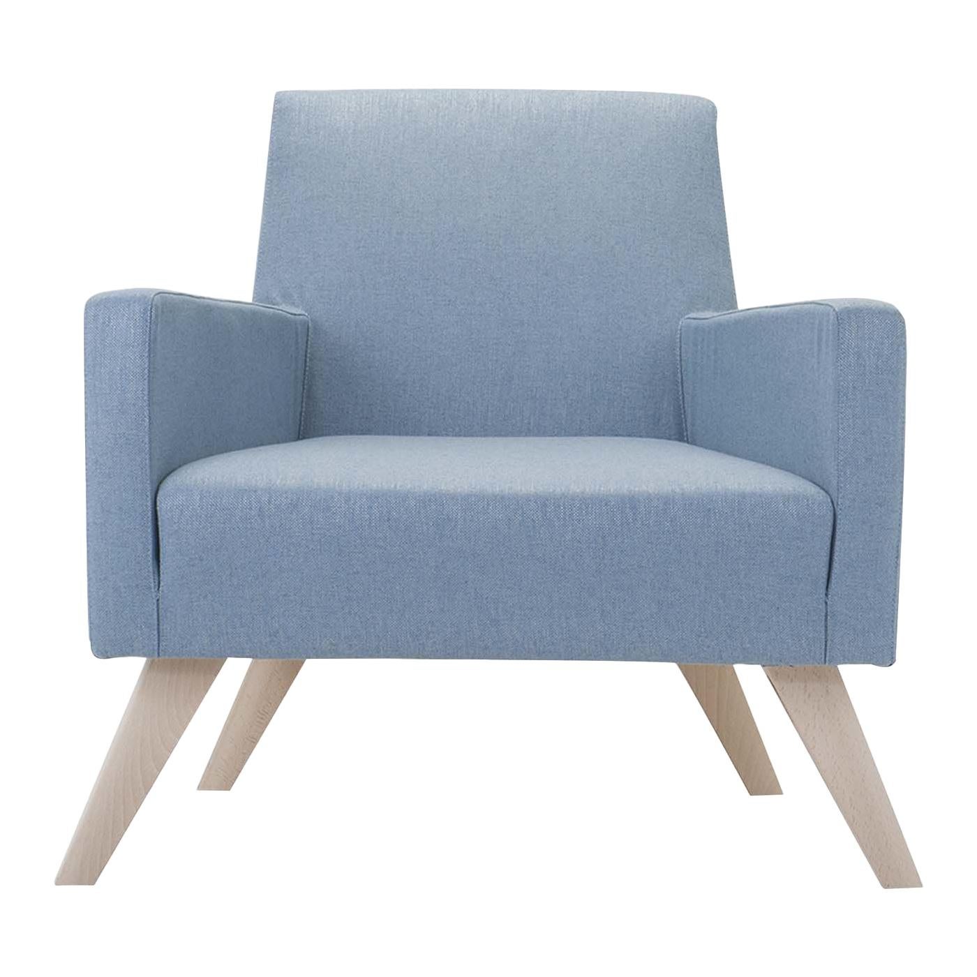 Boston Light Blue Armchair with Wooden Feet